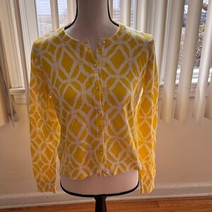 Lilly Pulitzer Yellow and White Geometric Button-Up Cardigan